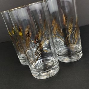 Golden Wheat Drinking Glasses | Vtg Set of 4